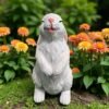 12.5" Solid Concrete Smiling Rabbit Statue, Weather proof Rabbit outdoor statues, life-size Garden Statues, Outdoor lawn or garden decor