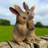 9" Solid Concrete Rabbit Family Statue, Weather proof Rabbits outdoor statues, life-size Garden Statues, Outdoor lawn Decor