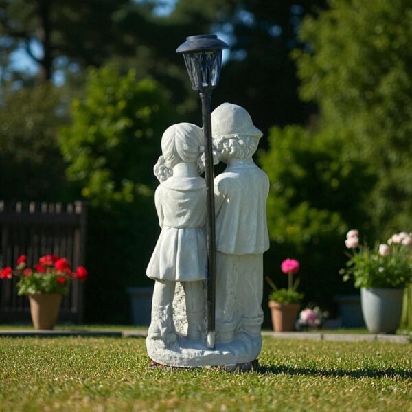 28" Concrete Solar garden children Holding a big flower basket, solar Lights Outdoor Statues Garden Decor Birthday Gifts Housewarming Gifts