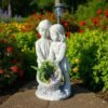 28" Concrete Solar garden children Holding a big flower basket, solar Lights Outdoor Statues Garden Decor Birthday Gifts Housewarming Gifts