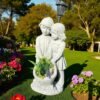 28" Concrete Solar garden children Holding a big flower basket, solar Lights Outdoor Statues Garden Decor Birthday Gifts Housewarming Gifts