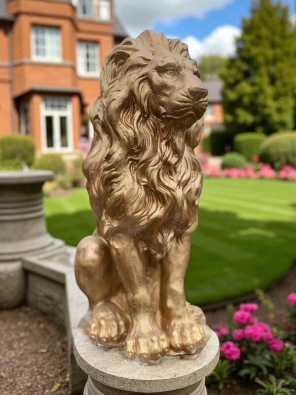 il_fullxfull.6435406680_fsaq-Photoroom Large 21" Gold Lion Statue, Sentinel Lion Statue Solid Concrete life-size Outdoor/indoor Garden Decor Father day gift, Beautiful home Gift