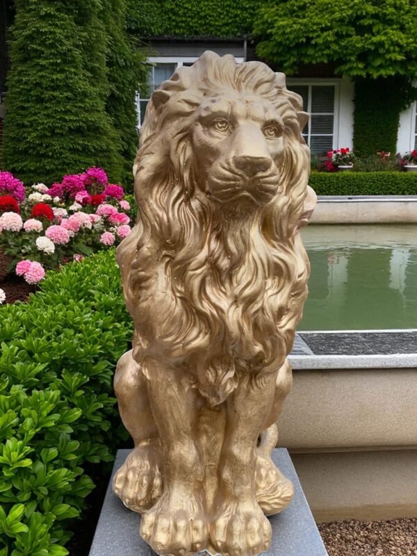 il_fullxfull.6483509105_ekvm-Photoroom Large 21" Gold Lion Statue, Sentinel Lion Statue Solid Concrete life-size Outdoor/indoor Garden Decor Father day gift, Beautiful home Gift