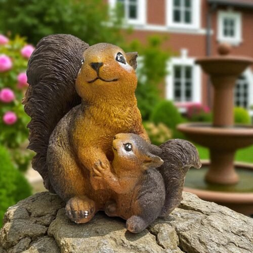 Large 14" Stone Squirrel Family, Weatherproof outdoor Statues, Yard statues, Outdoor lawn decor, Birthday gift, Large squirrel statue
