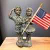 14" Patriotic Flag Children Statue – Antique Stone Garden Decor & Unique Gift American, soldier, Army , USA Decorations