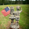 14" Patriotic Flag Children Statue – Antique Stone Garden Decor & Unique Gift American, soldier, Army , USA Decorations