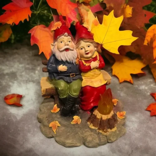 Camping Couple Gnomes – Solar Lantern Garden Statue, Fall Season Gift for Grandpa and grandma. Maybe girlfriend gift (Growing up together)