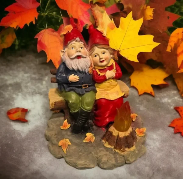 Camping Couple Gnomes – Solar Lantern Garden Statue, Fall Season Gift for Grandpa and grandma. Maybe girlfriend gift (Growing up together)