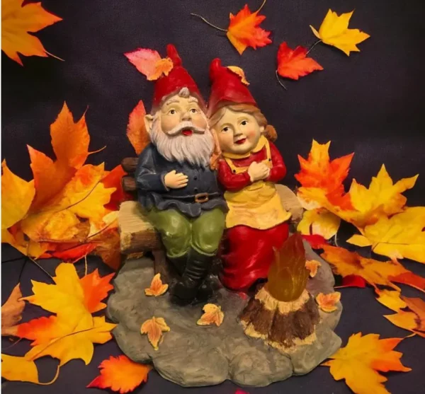 Camping Couple Gnomes – Solar Lantern Garden Statue, Fall Season Gift for Grandpa and grandma. Maybe girlfriend gift (Growing up together)
