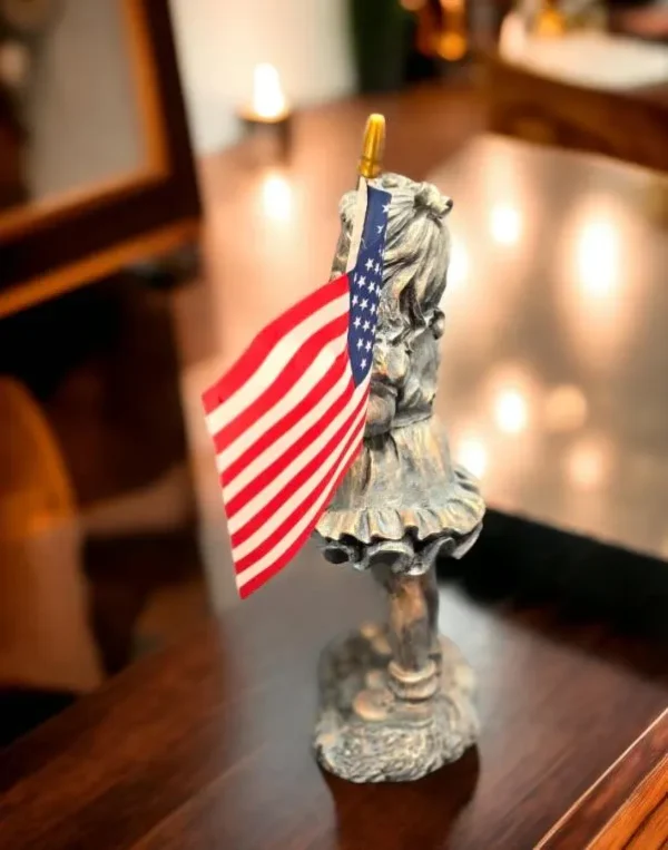 il_fullxfull.6733641081_gct7 14" Patriotic Flag Children Statue – Antique Stone Garden Decor & Unique Gift American, soldier, Army , USA Decorations
