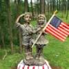 14" Patriotic Flag Children Statue – Antique Stone Garden Decor & Unique Gift American, soldier, Army , USA Decorations