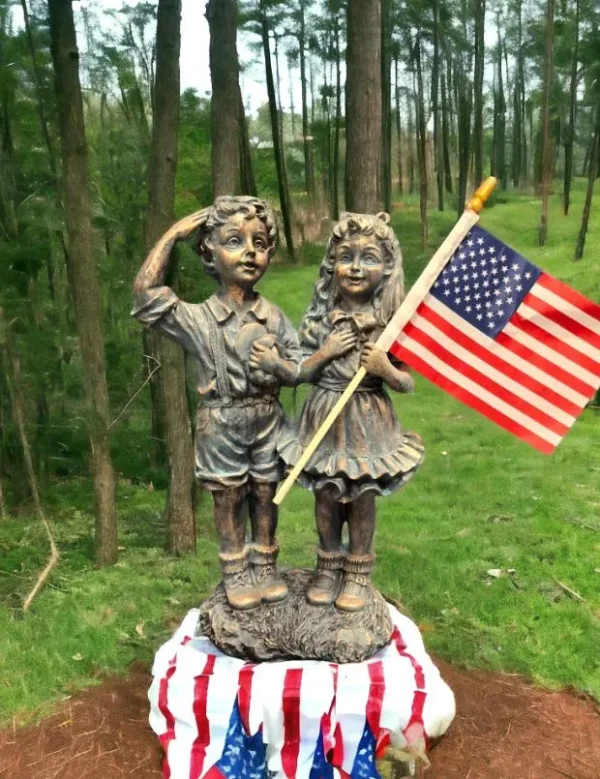 il_fullxfull.6733641121_qwkv 14" Patriotic Flag Children Statue – Antique Stone Garden Decor & Unique Gift American, soldier, Army , USA Decorations