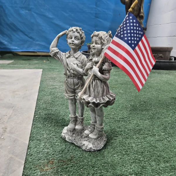 il_fullxfull.7025466246_aph6 14" Patriotic Flag Children Statue – Antique Stone Garden Decor & Unique Gift American, soldier, Army , USA Decorations