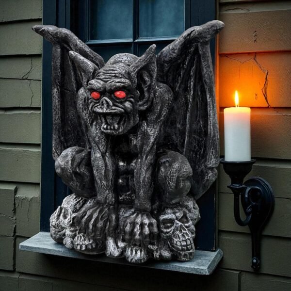 Large Winged Gargoyle Stone Statue Outdoor Decor, Sitting Gargoyle Monster Dragon Garden Guardian Gothic Creep Scary Sculpture, Patio Yard