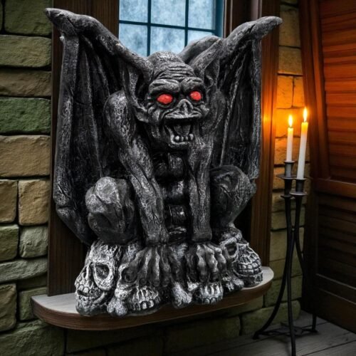Large Winged Gargoyle Stone Statue Outdoor Decor, Sitting Gargoyle Monster Dragon Garden Guardian Gothic Creep Scary Sculpture, Patio Yard